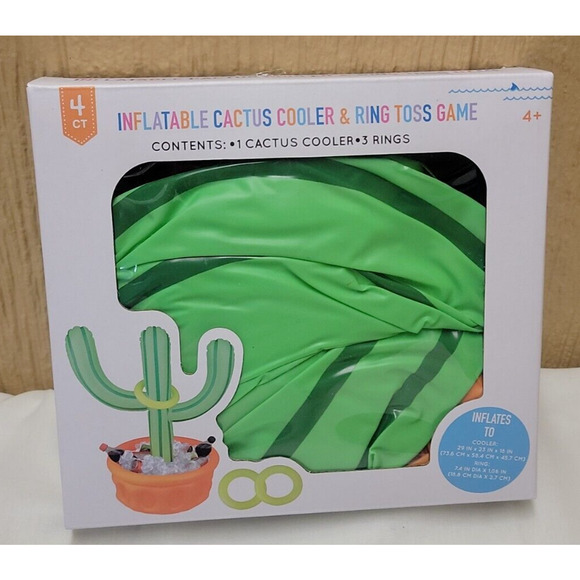 Inflatable Green Cactus Cooler and Ring Toss Game Three Rings by Ankyo Pool Game - Picture 1 of 3